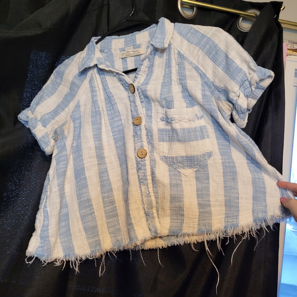 Blue and white stripped crop top